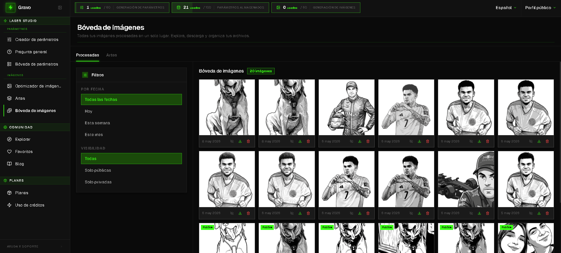Gravo image library — all your optimized laser engraving images organized and ready to use